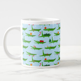 Festive Crocodiles in Christmas Costumes Pattern Giant Coffee Mug