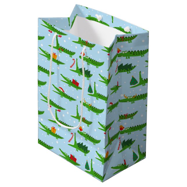 Festive Crocodiles in Christmas Costumes Pattern Medium Gift Bag (Front Angled)