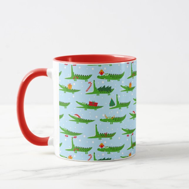 Festive Crocodiles in Christmas Costumes Pattern Mug (Left)