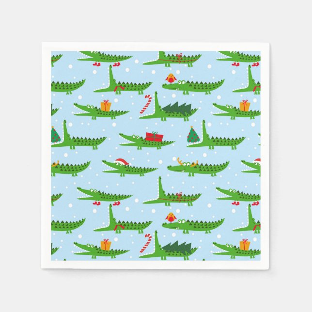 Festive Crocodiles in Christmas Costumes Pattern Napkins (Front)