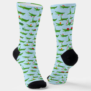 Festive Crocodiles in Christmas Costumes Pattern Socks