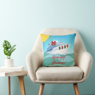 Festive Cruise Ship Throw Pillow