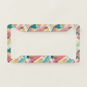Festive Cupcake & Brushstroke Celebration Pattern License Plate Frame