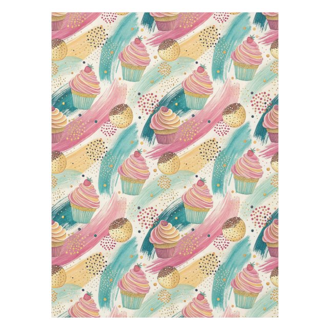 Festive Cupcake & Brushstroke Celebration Pattern Tablecloth (Front)