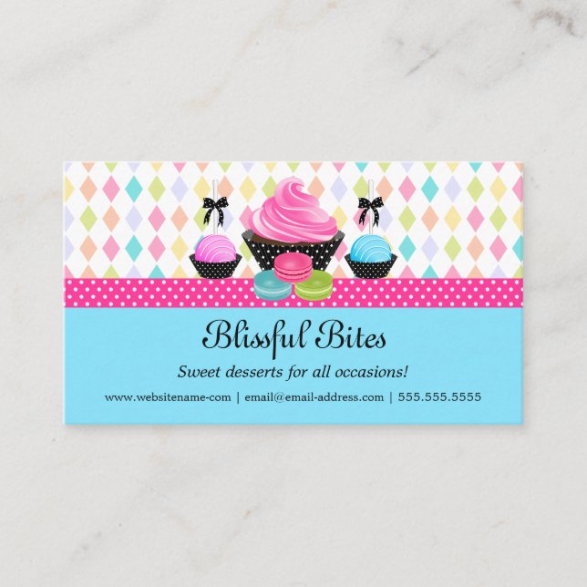 Festive Cupcake Cake Pops Macaron Business Card (Front)