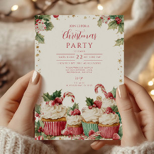 Festive Cupcake Candy Cane Invitation