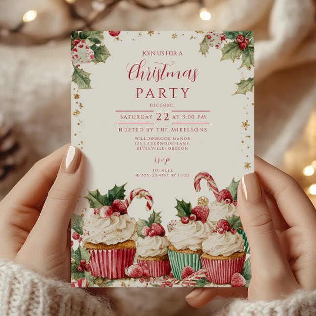 Festive Cupcake Candy Cane Invitation (Creator Uploaded)