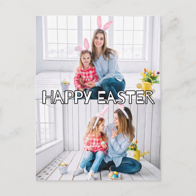 Festive Custom 2-photos Family Happy Easter Postcard (Front)