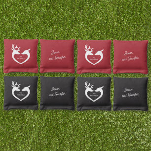 Festive Custom Family Monogram Deer Couple Cornhole Bags