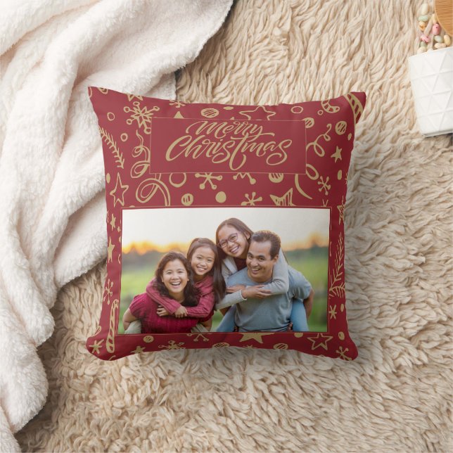 Festive Custom Photo Christmas  Throw Pillow (Blanket)