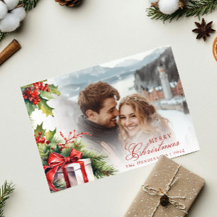 Festive Custom Photo & Family Name Christmas Card