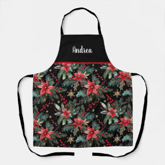 Festive Custom Vintage Christmas Flowers Pattern Apron