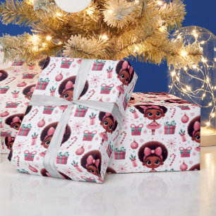 Festive Cute African American Ballerina Christmas Wrapping Paper