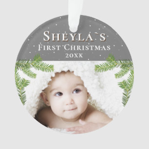 Festive Cute Baby`s First Christmas 2 Photo Ornament