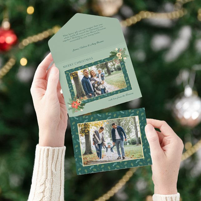 Festive Cute Christmas Floral 1 Photo  All In One Invitation (Creator Uploaded)