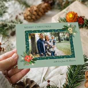 Festive Cute Christmas Floral 1 Photo Holiday Card