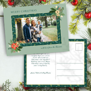 Festive Cute Christmas Floral 1 Photo Holiday Postcard
