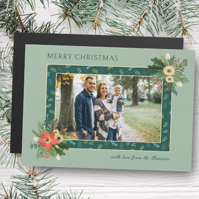 Festive Cute Christmas Floral 1 Photo Magnet Card (Creator Uploaded)