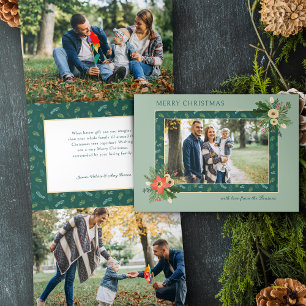 Festive Cute Christmas Floral 1 Photo Tri-Fold Holiday Card