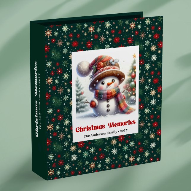Festive cute Christmas snowman personalized kids   3 Ring Binder (Festive cute Christmas snowman personalized kids binder)
