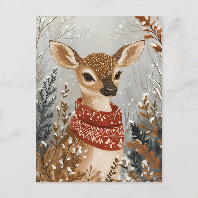 Festive cute Deer Christmas Greeting Postcard (Front)