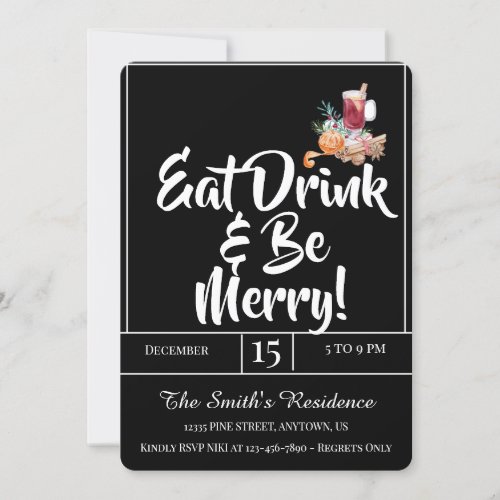 Festive Cute Drinks Party Eat Drink  Be Merry  Invitation