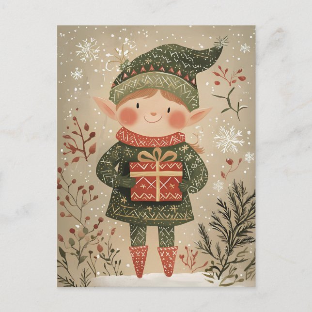 Festive cute Gnome Christmas Greeting Postcard (Front)