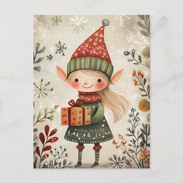 Festive cute Gnome Christmas Greeting Postcard (Front)