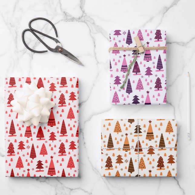 Festive Cute Modern Minimalist Christmas Tree Wrapping Paper Sheets (Front)