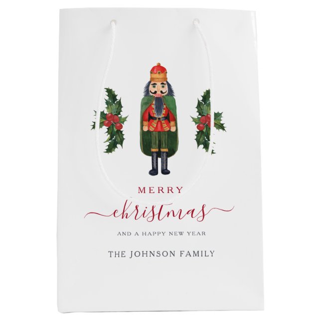 Festive Cute Nutcracker Christmas Medium Gift Bag (Front)