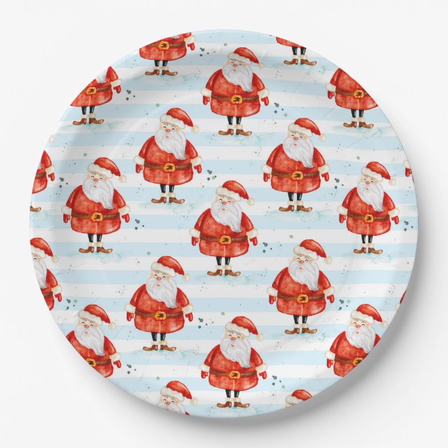 Festive Cute Santa Claus Paper Plates (Front)