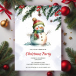 Festive Cute Snowman Christmas Party Invitation<br><div class="desc">Watercolor Christmas party invitation.
This delightful design features an adorable snowman,  wearing a hat and a cozy scarf,  surrounded by festive decorations. The cheerful expression and vibrant colors set the perfect tone for a joyful holiday gathering.</div>