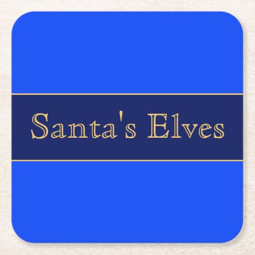 Festive Cute Sophisticated Santas Elves Blue Square Paper Coaster