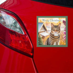 Festive Cute Tabby Cat Picture Merry Christmas Car Magnet