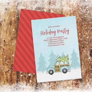 Festive Cute Watercolor Blue Card Holiday Party