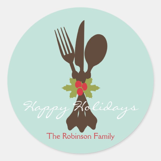 Festive Cutlery Holiday Favor Stickers (Front)