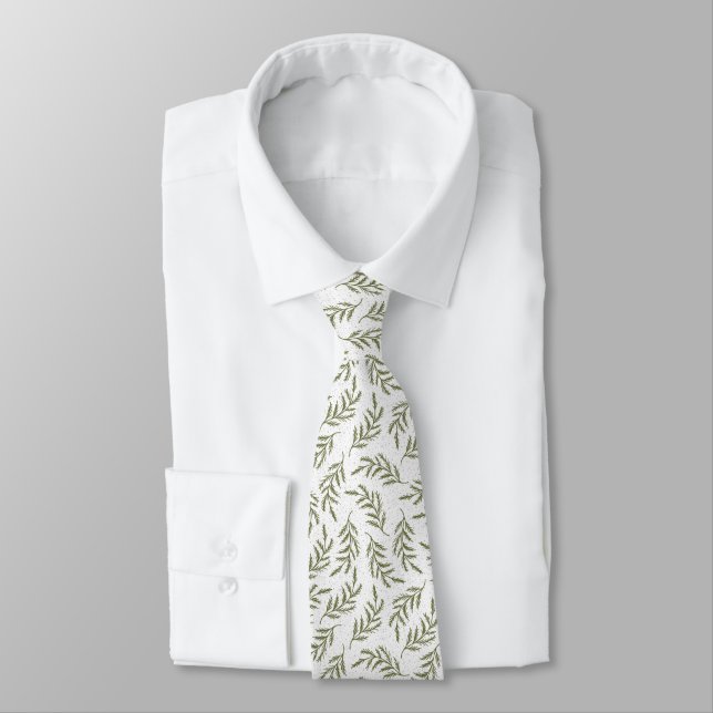 Festive Cypress Botanical Pattern Holiday Neck Tie (Tied)