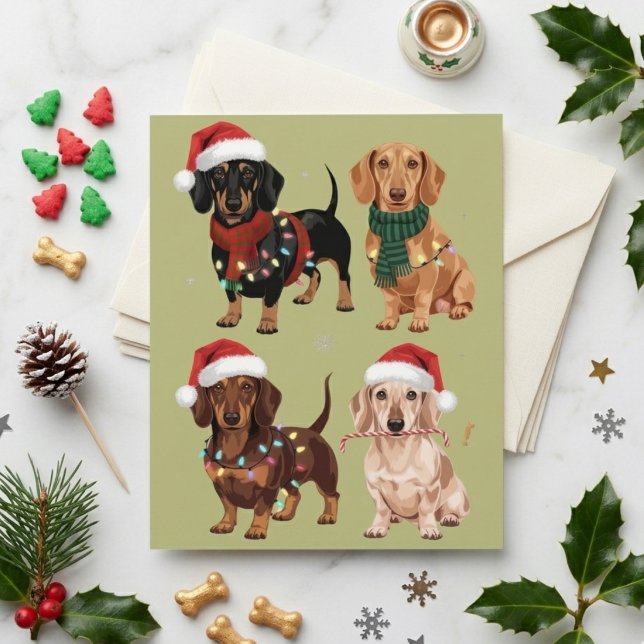 Festive Dachshund Christmas Dogs in Santa Hats Postcard (Creator Uploaded)