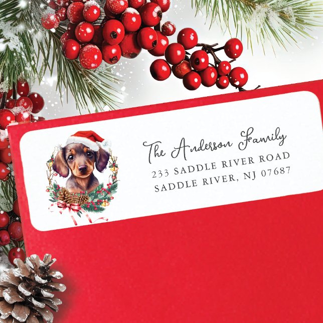 Festive Dachshund Dog in Santa Hat  Return Address Label (Creator Uploaded)