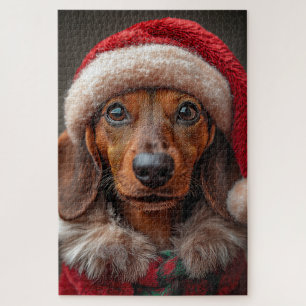 Festive Dachshund in Santa Attire Jigsaw Puzzle