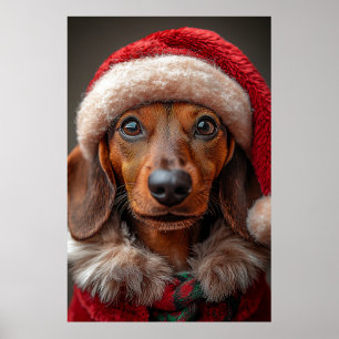 Festive Dachshund in Santa Attire Poster