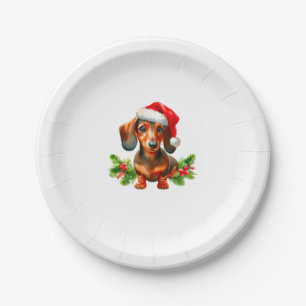Festive Dachshund Painting - Holiday Doxie Paper Plates