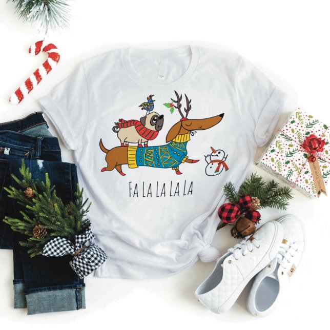 Festive Dachshund Reindeer & Pug Holiday T-Shirt (Creator Uploaded)