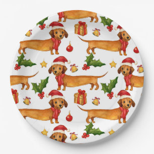 Festive dachshunds Christmas pattern Paper Plates