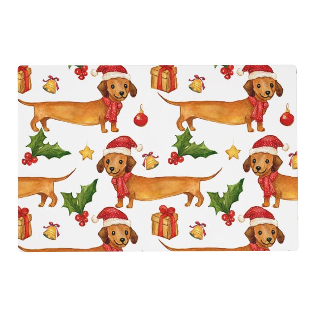 Festive dachshunds Christmas pattern Placemat (Front)