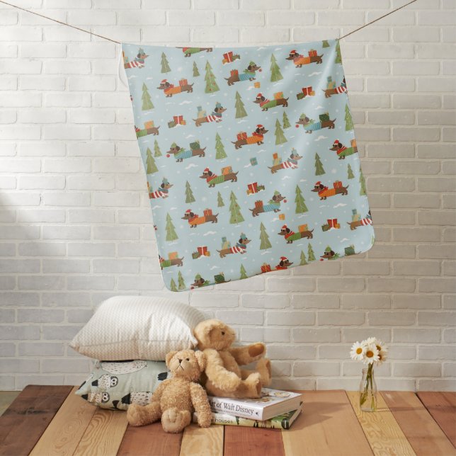 Festive Dachshunds in the Snow Pattern Baby Blanket (In Situ)