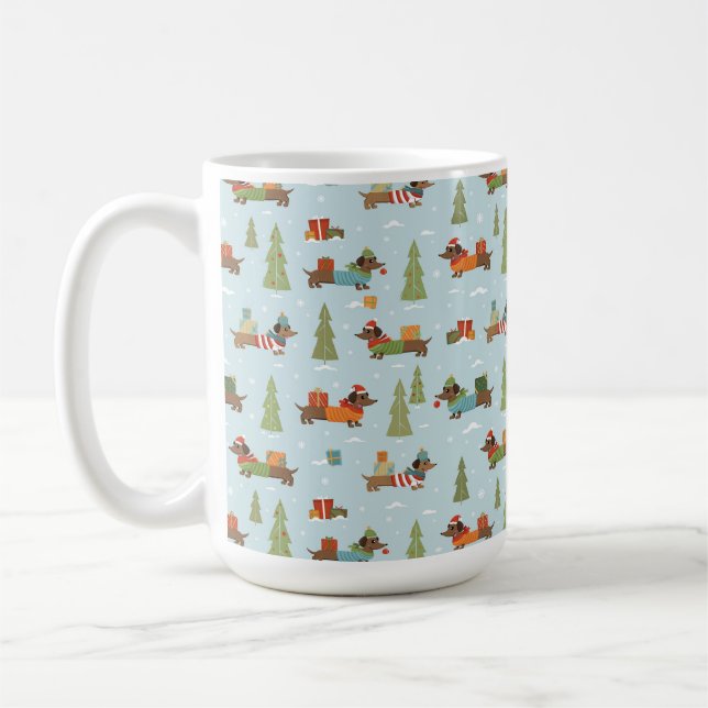 Festive Dachshunds in the Snow Pattern Coffee Mug (Left)