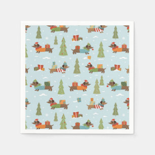 Festive Dachshunds in the Snow Pattern Napkins