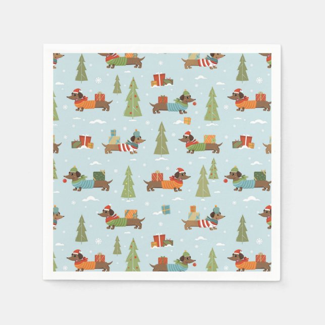 Festive Dachshunds in the Snow Pattern Napkins (Front)