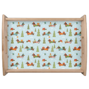 Festive Dachshunds in the Snow Pattern Serving Tray
